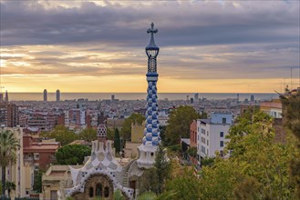 Park Guell at sunrise time in Barcelona, Spain, Europe