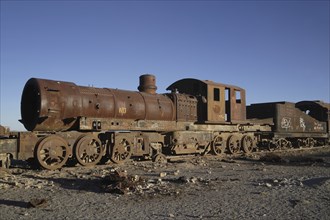 Old rusty steam engine in Bolivian Highland