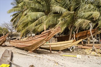 Construction of traditional boat in Banjul, capital of The Gambia, West Africa