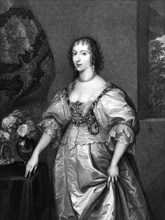 Henrietta Maria of France (1609-1669) on engraving from 1830. Queen consort of England, Scotland