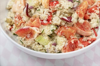 Quinoa salad with blood oranges, radiccio, cucumber and olives