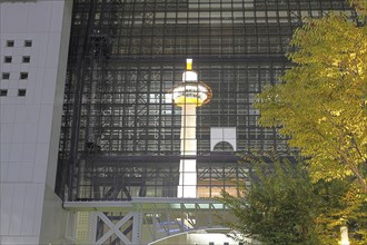 Kyoto Tower as reflection in Kyoto main station