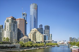 Yarra River with the Eureka Tower and the Evan Walker Bridge in Melbourne, Victoria