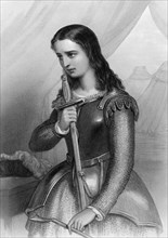 Joan of Arc (1412-1431) on engraving from 1858. Folk heroine of France and a Roman Catholic saint.