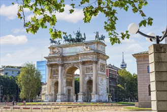 Arch of Peace in Milan at sunny summer day, Italy, Europe