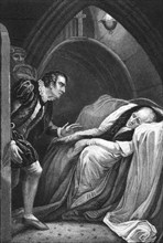 Death of Mortimer, from Shakespeare's Henry VI, Part I, Act II, Scene V on engraving from 1800s.