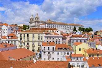 View of the city & Tagus River from Miradouro de Santa Luzia, an observation deck in Lisbon,