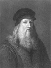 Leonardo Da Vinci (1452-1519) on engraving from the 1800s. Italian polymath, scientist, inventor,