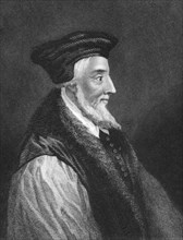 Hugh Latimer (1487-1555) on engraving from 1838. Fellow of Clare College, Cambridge, Bishop of