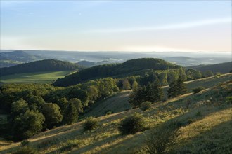 Evening mood, view from Weiherberg between Dietges and Sieblos to the Milseburger Kuppenrhön, Rhön,