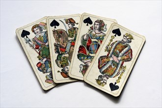 Old playing cards of spades by Ferdinand Piatnik and Sons around 1900, Vienna, Austria, Europe