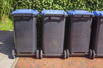 Blue bins, recycling bin for paper waste, Germany, Europe