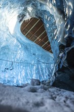 Beautiful interior of the glacier cave at the Vatnajokull Glacier in winter in Iceland