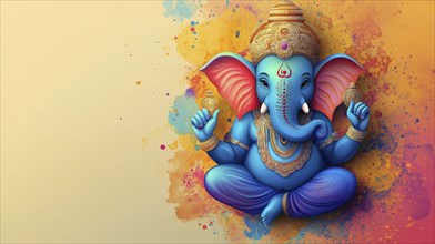 Blue Ganesha on a colorful backdrop radiating peaceful vibes, AI generated