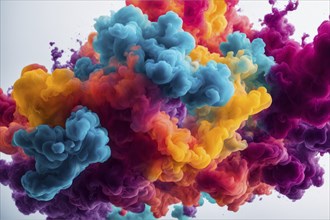 An explosion of colorful paint clouds forming an abstract, vibrant composition, AI generated