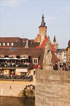 Old Main bridge in Wuerzburg with St Kilian's Cathedral and town hall, Wuerzburg, Lower Franconia,