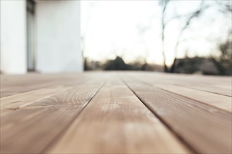 View from wooden brown terrace in the winter.