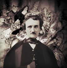 Portrait of Edgar Allan Poe, The Masque of the Red Death, illustration from Poe's Tales of Mystery