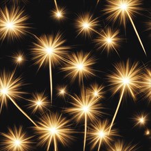 A night sky filled with golden fireworks, creating a radiant and festive atmosphere, AI generated