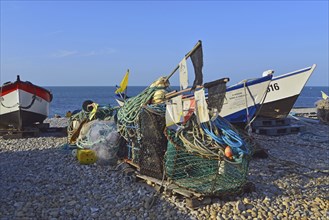 Yport, Normandie, Fishing equipment on the beach, Yport, the fishing boats on the beach