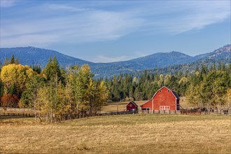 Barnyard scenic in autumn near Twin Lakes, Idaho