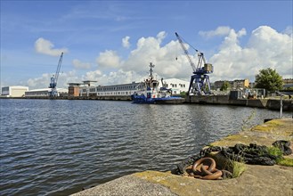 Kaiserhafen One with ship and cranes, Bremerhaven, Bremen, Germany, Europe