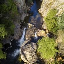 Amazing waterfall drone aerial panoramic view in Fragas de Sao Simao, Portugal, Europe