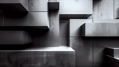 Modern abstract artwork with dark gray rectangular shapes and textures, AI generated