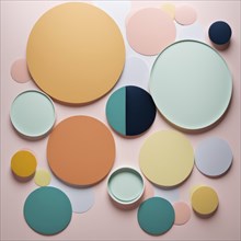 Layered circles in vibrant pastel colors forming an abstract geometric composition, AI generated