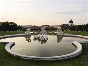 Gardens, small pond, Belvedere Palace, Vienna, Austria, Europe