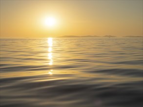 Evening sun over the sea, in front of sunset, island world off Vodice, Dalmatia, Croatia, Europe