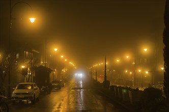 GRAMADO, RIO GRANDE DO SUL, BRAZIL, August 10, 2018: Street of Gramado in cold and hazy night