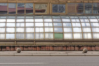 Building exterior with curved windows