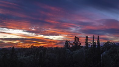 Sunset over the hinterland of Majorca, Llubi, Majorca, Spain, Europe