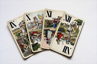 Old 9-12 playing cards by Ferdinand Piatnik and Sons around 1900, Vienna, Austria, Europe