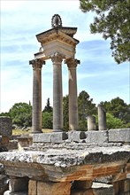 Building construction with three columns, Glanum, France, Europe