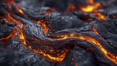 Close-up of glowing lava textures with bright orange accents against a dark background, detailed