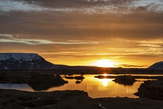 Myvatn lake at sunrise in winter, Iceland, Europe