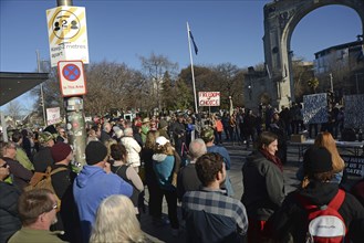 CHRISTCHURCH, NEW ZEALAND, JULY 24, 2021, The crowd ignores social distancing signage at a protest