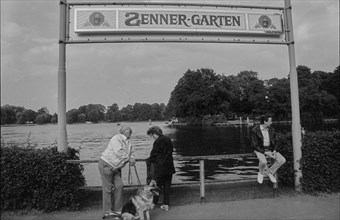 Germany, Berlin, 27 June 1991, landing stage, Zenner-Garten in Treptower Park, Europe