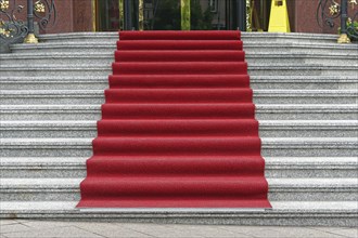 Red carpet at marble stairway