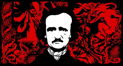 Portrait of Edgar Allan Poe by Félix Vallotton, 1894, The Masqueraders, illustration from Poe's