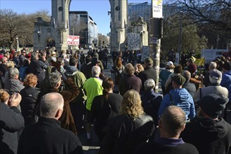 CHRISTCHURCH, NEW ZEALAND, JULY 24, 2021, People gather at a protest rally at the Bridge of