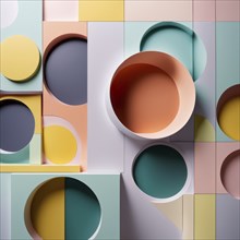 Pastel circles creating an abstract geometric design with a mix of vibrant and muted colors, AI