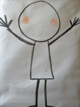 A simple stick figure with pink cheeks and outstretched arms on a light background, AI generated