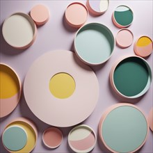 Modern abstract geometric design with pastel-colored circular shapes arranged neatly, AI generated