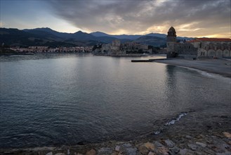 Collioure traditional colorful medieval village on the south of France at sunset