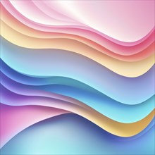 Abstract image with pastel, smooth wavy layers and gradients in pink, blue, purple, and yellow, AI