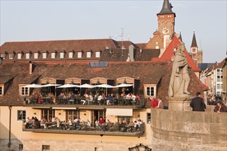 Old Main bridge in Wuerzburg with St Kilian's Cathedral and town hall, Wuerzburg, Lower Franconia,