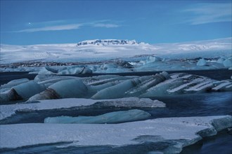 Detail of Jokulsarlon ice lake at night in winter. Iceland